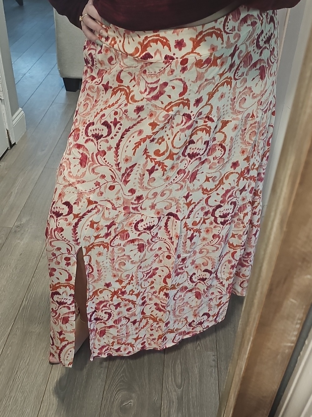 AGB Cream Midi Skirt with Pink & Orange Floral Print